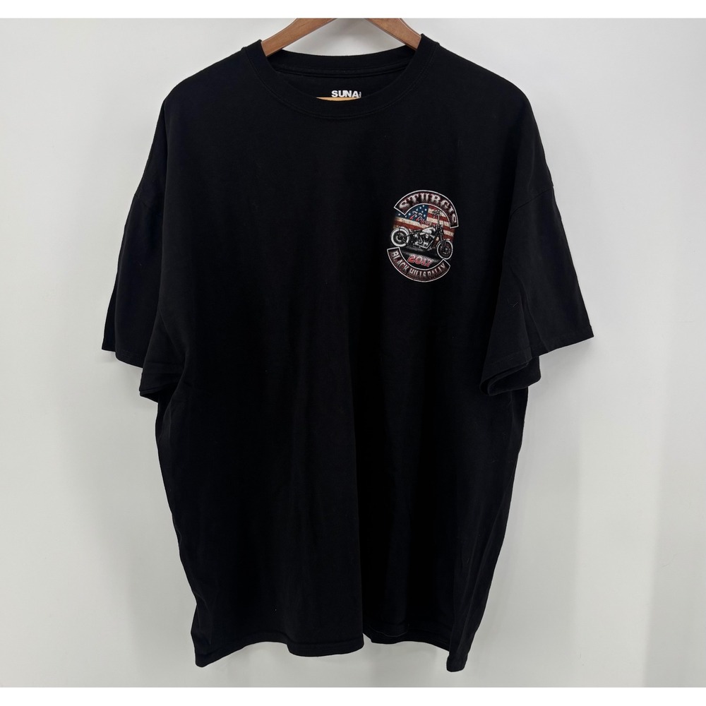 Sturgis 2017 Black Hills Rally T-Shirt Men's 2XL Black Motorcycle Flag Graphic